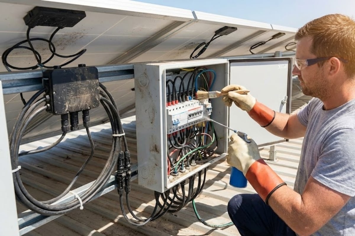 Entretien d’une installation solaire avec contrôle de l’onduleur et du coffret électrique