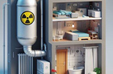 Un mini réacteur nucléaire fournissant de l'eau chaude à des appartements / Illustration fictive générée par l'IA DalleE-3.