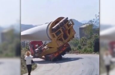 L’énorme défi du transport de pales d’éoliennes par camion (vidéo)
